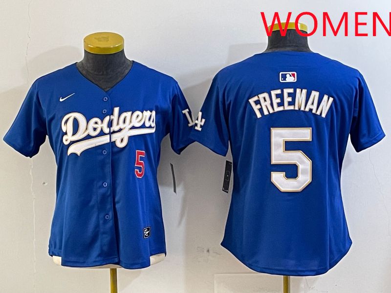 Women Los Angeles Dodgers #5 Freeman Blue Gold Game 2025 Nike MLB Jersey style 1->women mlb jersey->Women Jersey